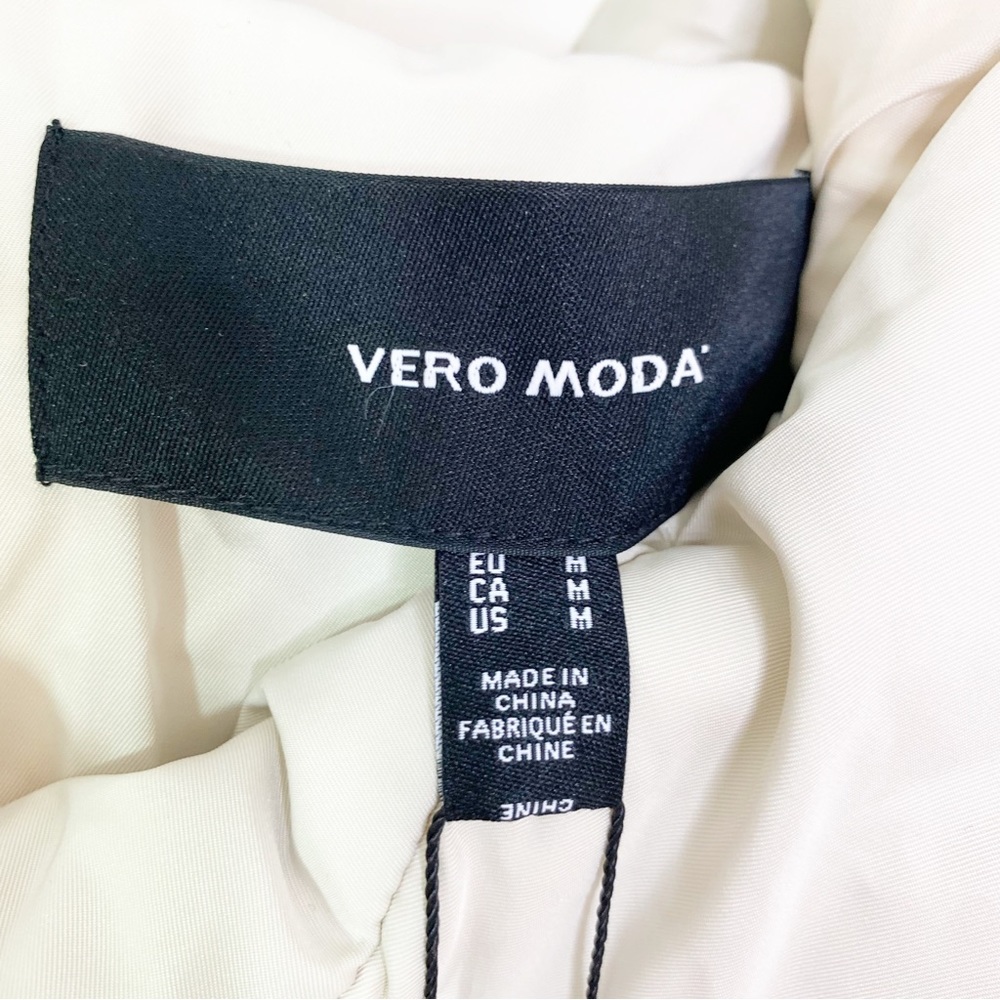 Vero Moda Puffer Stella Quilted Long Coat Cream Oatmeal M NWT - Picture 10 of 11